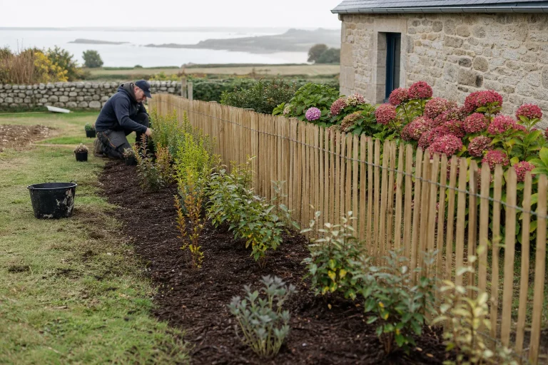Haie plantée le long d'une clôture en Bretagne