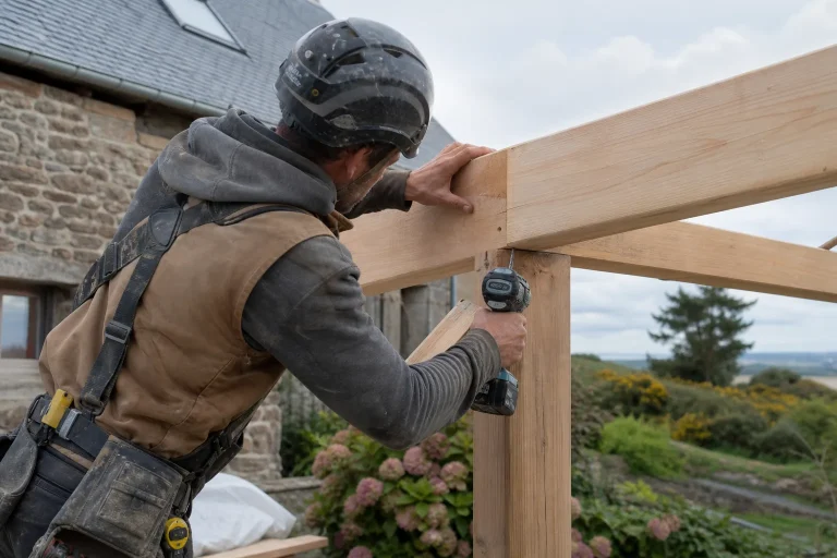 Pose de charpente de carport en Bretagne